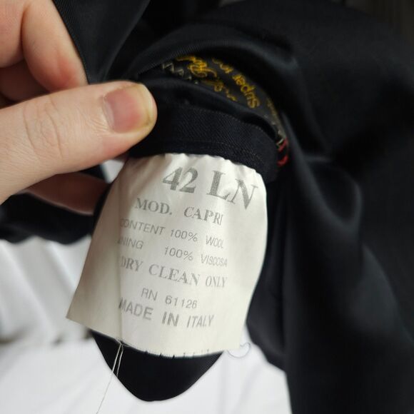 Roberto Villini Mens 42L Navy Pinstripe Super 100s Wool Sports Coat Blazer Italy - Picture 7 of 11